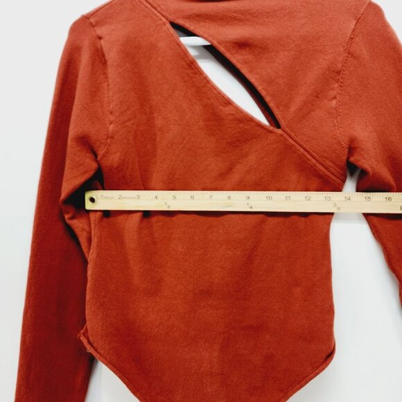 Good American Womens Rust Red Asymmetrical Cutout Long Sleeve Bodysuit Size 3 - Picture 7 of 12